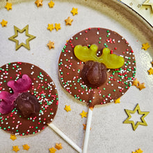 Load image into Gallery viewer, Milk Chocolate Jelly Reindeer Lollipop.
