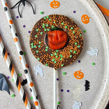 Load image into Gallery viewer, Milk Chocolate Pumpkin Face Lollipop