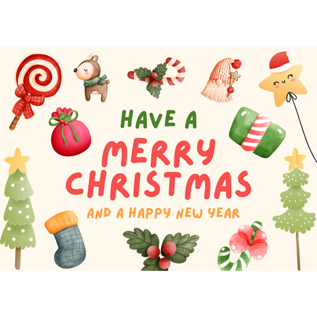 Illustrated Merry Christmas Postcard
