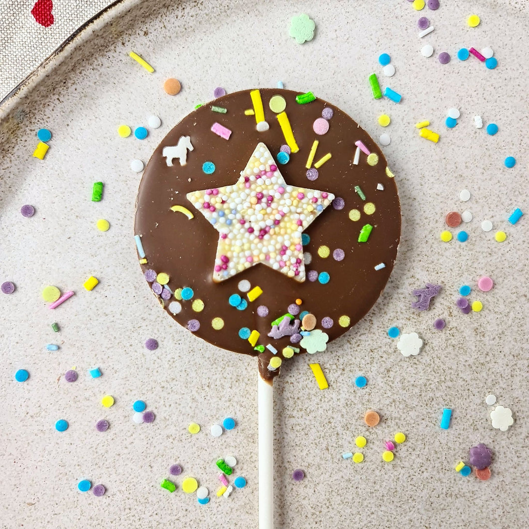 Milk Chocolate Sprinkle Star Lollipop
