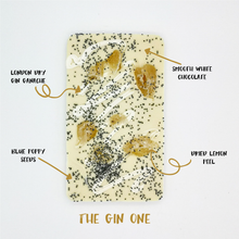 Load image into Gallery viewer, The Gin One - The Home Of Fully Loaded boozy Chocolate. Large Slabbs of boozy chocolate with a variety of alcoholic ganaches; gin, rum, whisky, amaretto, baileys and toppings. Available as monthly subscriptions.
